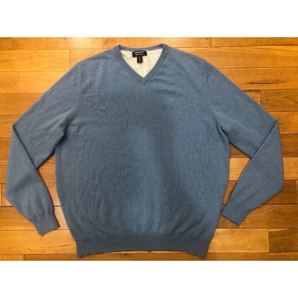 Nordstrom 100% Cashmere V--Neck Blue Sweater Size 2XL